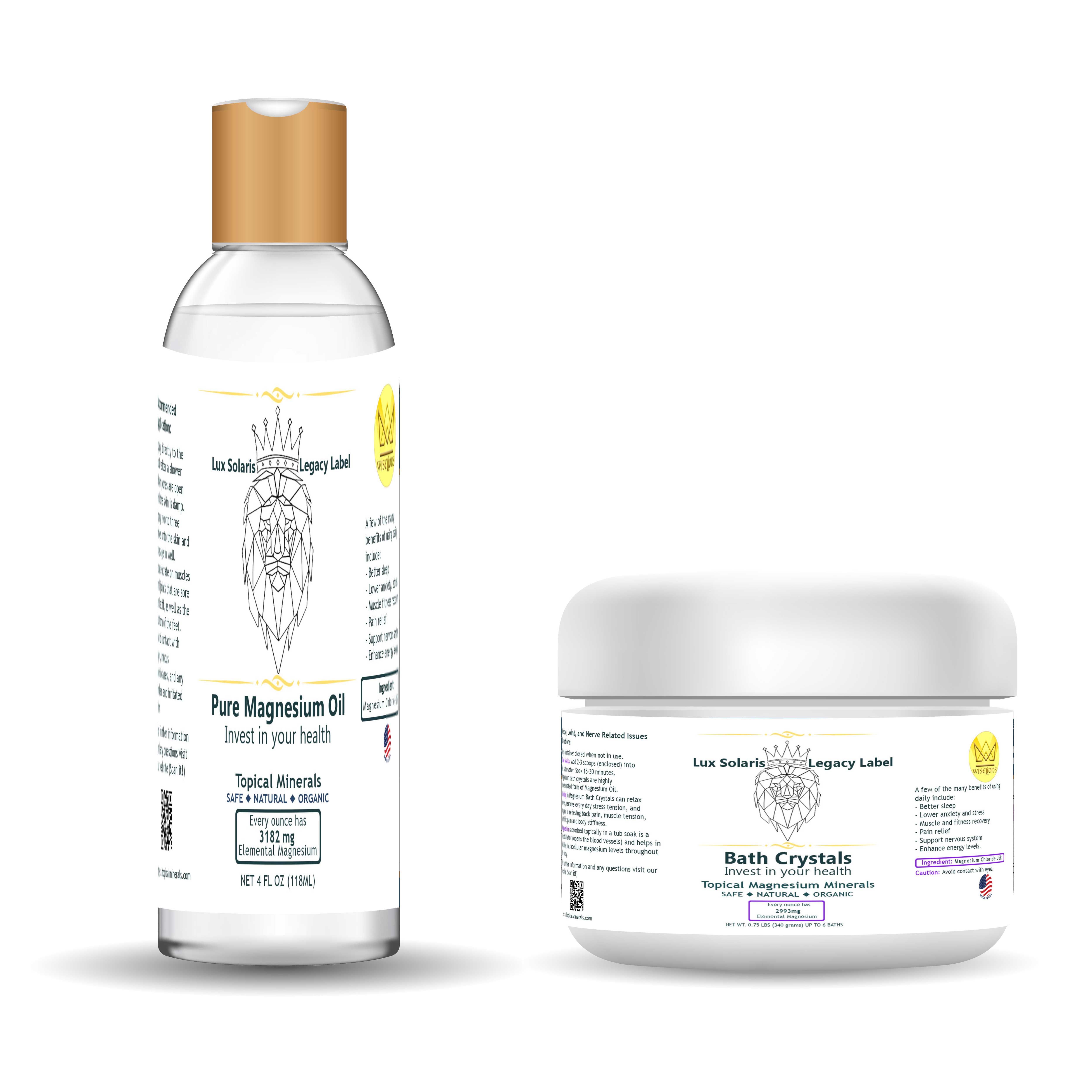 Topical Minerals Pure Magnesium Oil Bottle and Salts